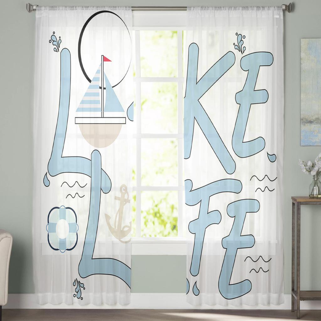 Синяя лодка якорь озеро жизнь оконная обработка тюль современные прозрачные шторы для кухни гостиная спальня шторы украшение