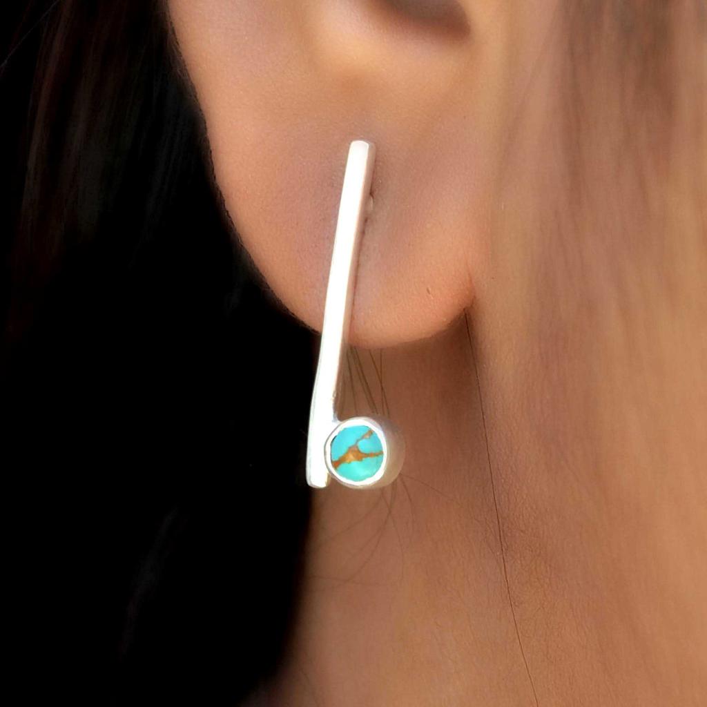 Moonstone Silver Bar Women Earrings Minimalist Jewelry Handmade Studs, Gemstone & Sterling Silver Jewelry Unique Wedding Gift For Her