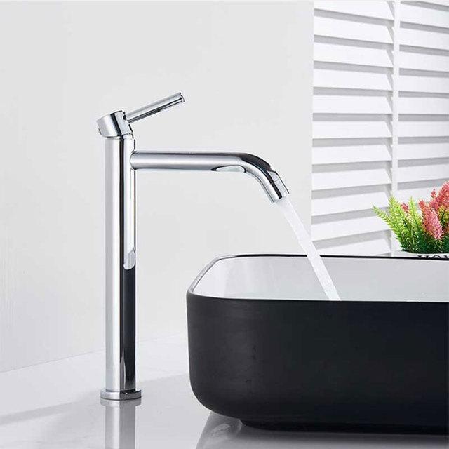 Tall Basin Sink Faucet Slim Black Chrome Bathroom Washbasin Water Mixer Tap Hot Cold Water Basin Crane Deck Mounted Bathroom Tap