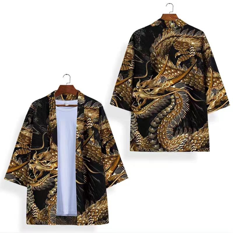 Fashion Anime Dragon Print Cardigan Kimono Harajuku Women Men Yukata Female Japanese Streetwear Traditional Cosplay Haori