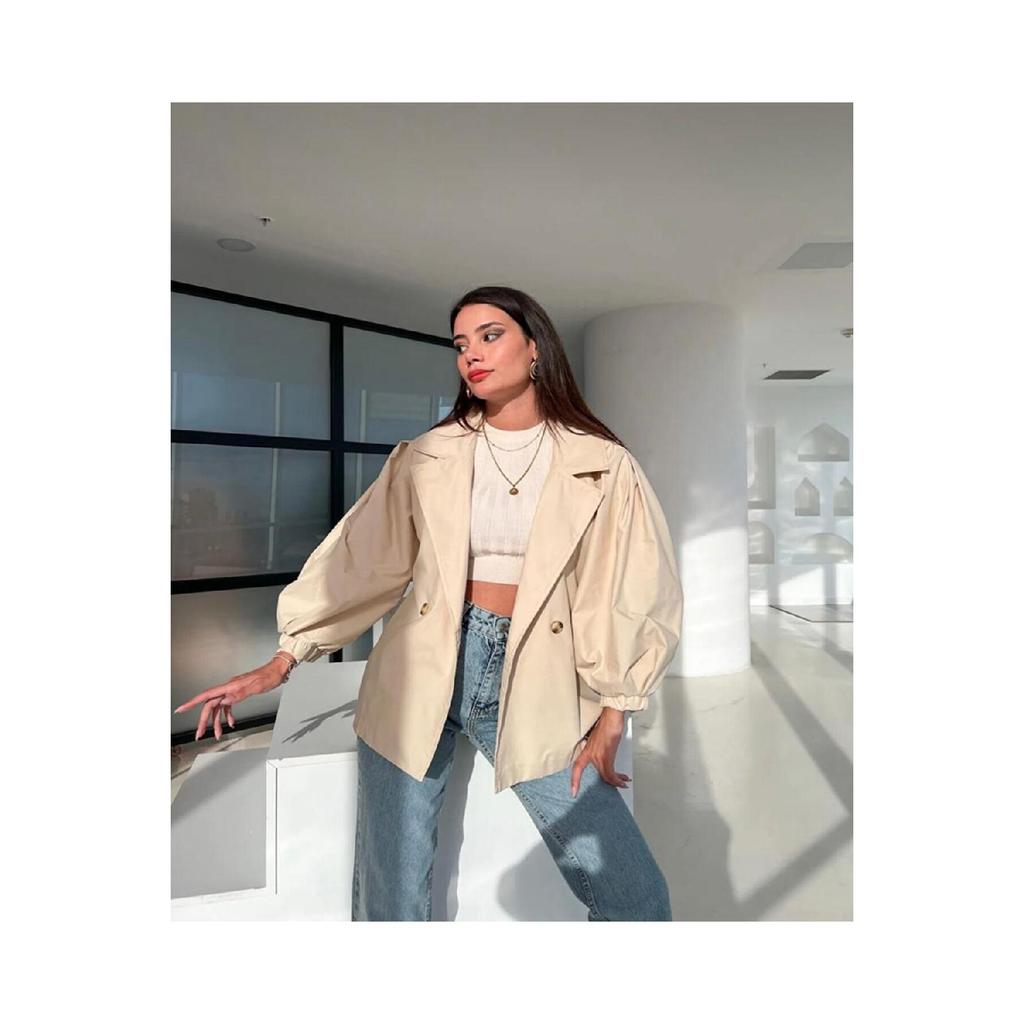 Oversize Balloon Sleeve Short Trench Coat