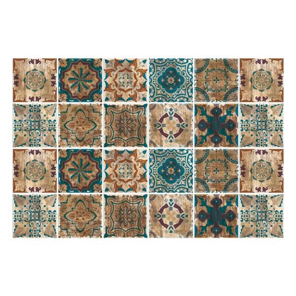 24PCS  Creative Kitchen Tile Stickers Waterproof Mandala Flowers Tile Paste Self-adhesive Wallpaper Bedroom Decoration Stickers