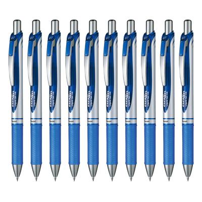 Pentel EnerGel Гелевая шариковая ручка Серебристая 10 ручек Ручка, Чернила, Выдвижная, 0,7 мм, Корпус, Синий,