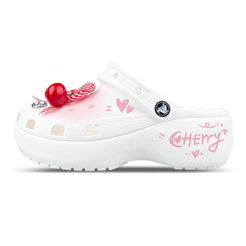 Crocs Classic Clog Playful and Cute Cake Colour EVA Three-dimensional Cherry Pink Girly Gift Box Hole Shoes Women's White