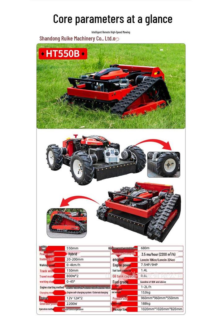HT550B Tracked Remote Control Lawn Mower and Agricultural Mulcher
