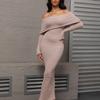 French Beach Long Sleeved Knitted One Shoulder Dress Long for Women Evening Dresses