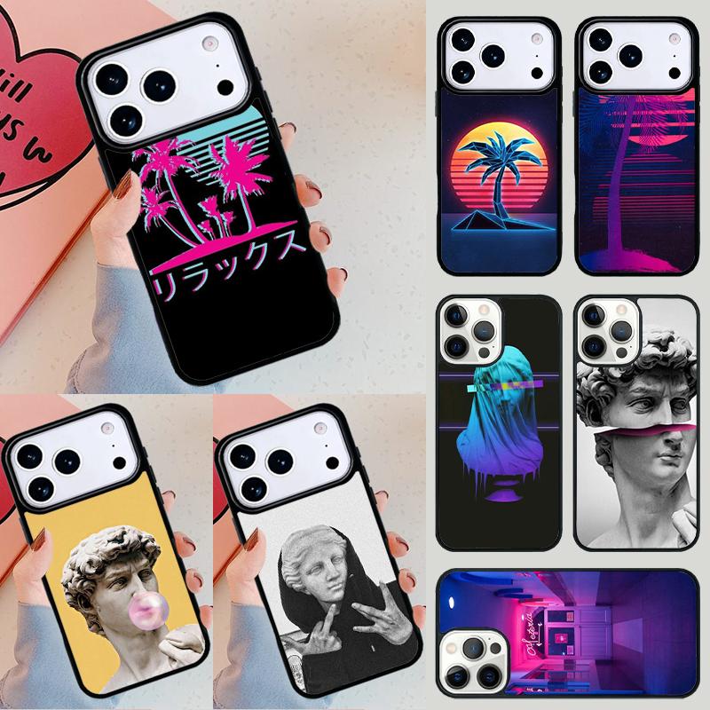 Неоновый Vaporwave Арт Чехол для Телефона Для iPhone 17 Air 14 15 13 12 Max Чехол Для Apple 16e 11 Pro Max Plus Coque