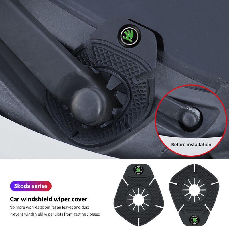 2Pcs Car Windshield Wiper Hole Protective Cover Dustproof Bottom Sleeve Headrest For Skoda Octavia Kylaq Superb Yeti Elroq Scala