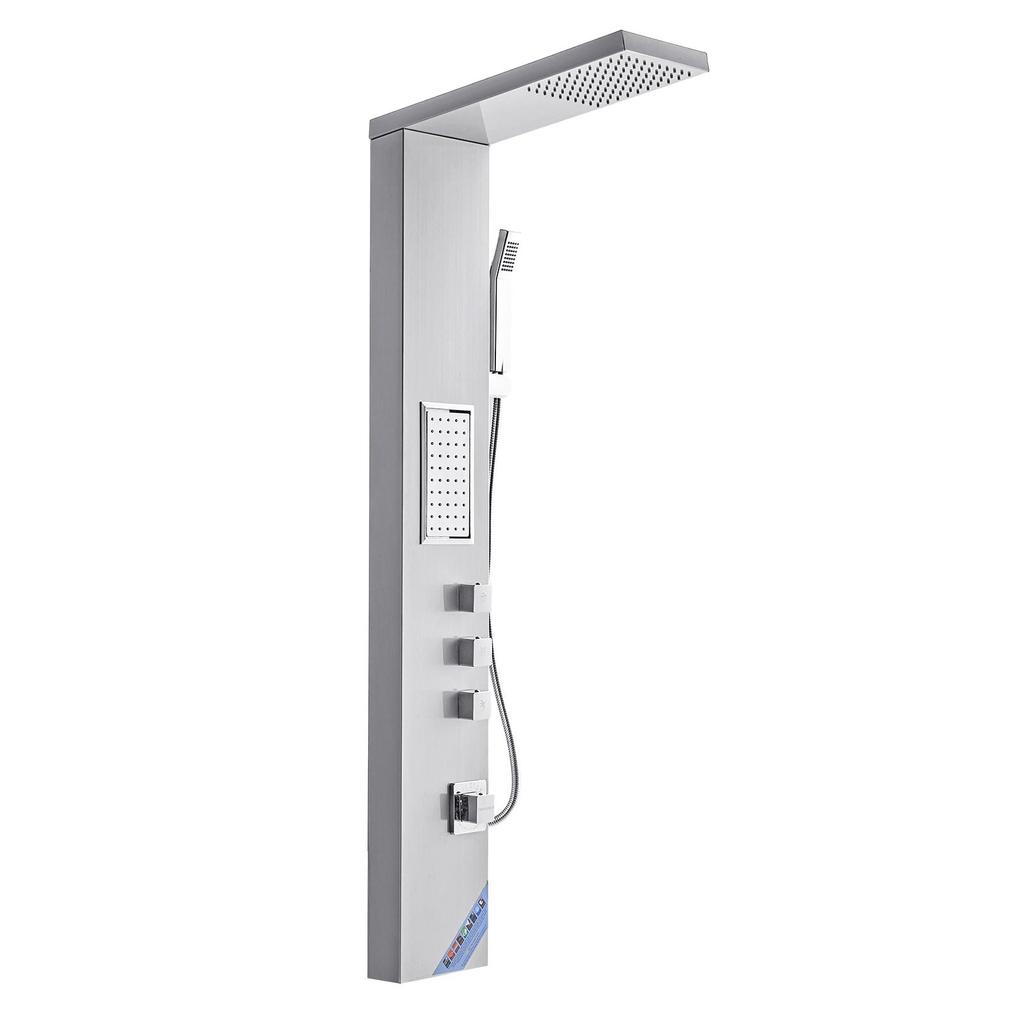 VEVOR Shower Panel Tower System with Rainfall Shower Head, 53 in Brushed Stainless Steel Shower Column, 3-Function Faucet