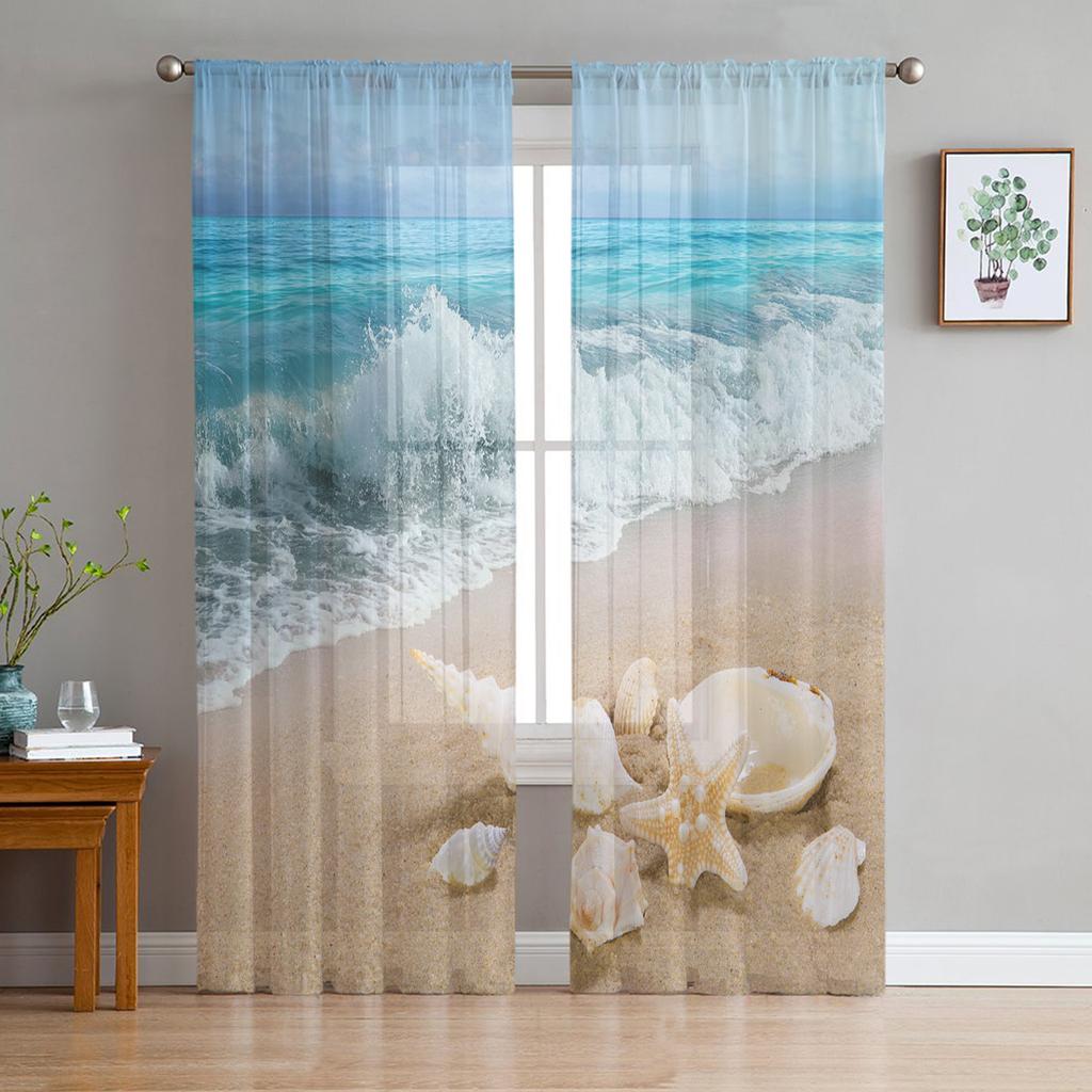 Тюль «Чистая вода на пляже» для гостиной, спальни, детской комнаты, декор кухни, прозрачные вуалевые занавески на окна