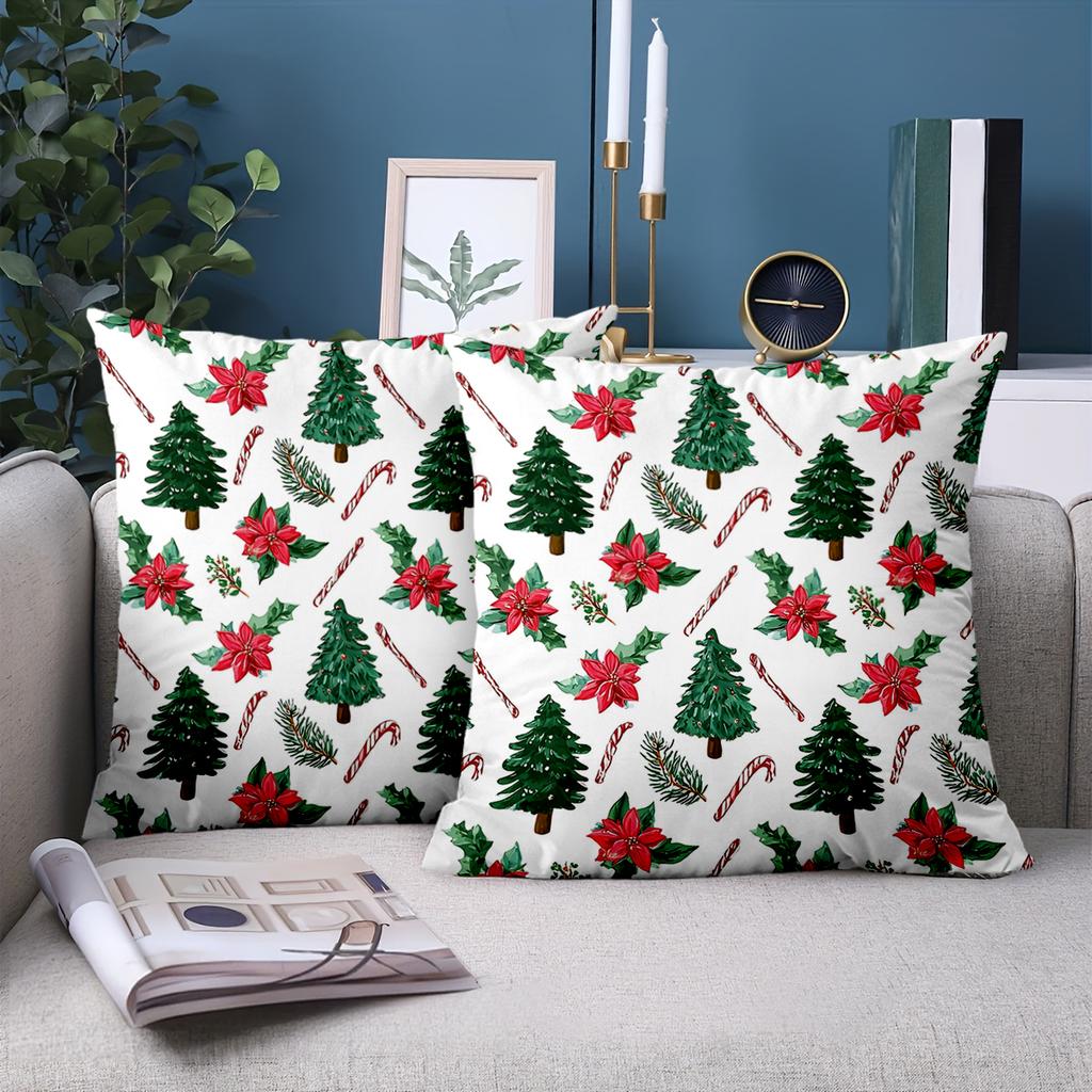 1 Pieces Christmas Tree Candy Cane Poinsettia Pattern Pillow Polyester pillowcase, sofa decorative cushion cov Headboard Pillow