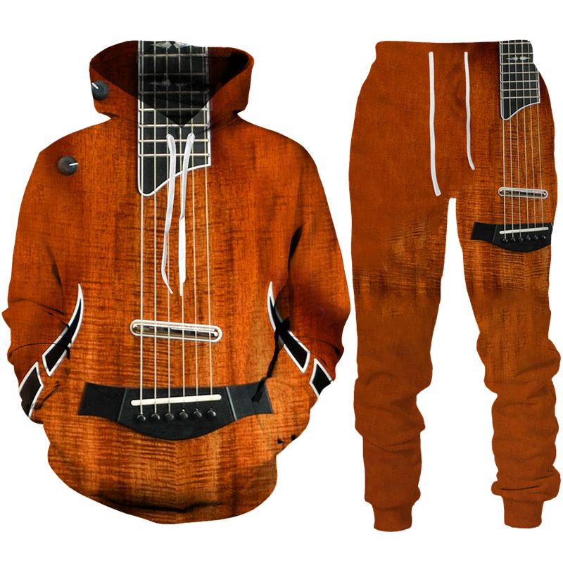 Мужские забавные толстовки с 3D принтом в стиле гитары/брюки/костюм Harajuku, винтажный спортивный костюм для пар, индивидуальный хип-хоп, уличная одежда