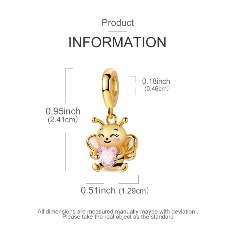 Charms Copper Cute Male Bee Pink Heart Pendants Fit Charms Plata Original Bracelet Beads Women Jewellery Making Diy Gift