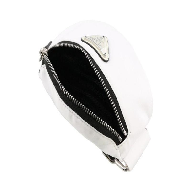 Prada Enamel metal triangle logo zipper closure fabric wrist bag mini women's white