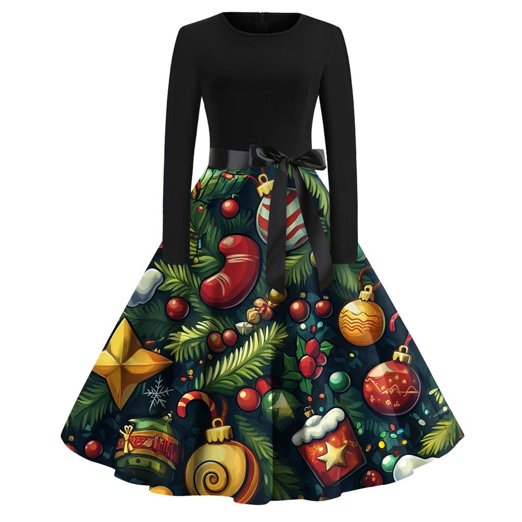 Женское повседневное и модное винтажное платье с круглым вырезом и принтом