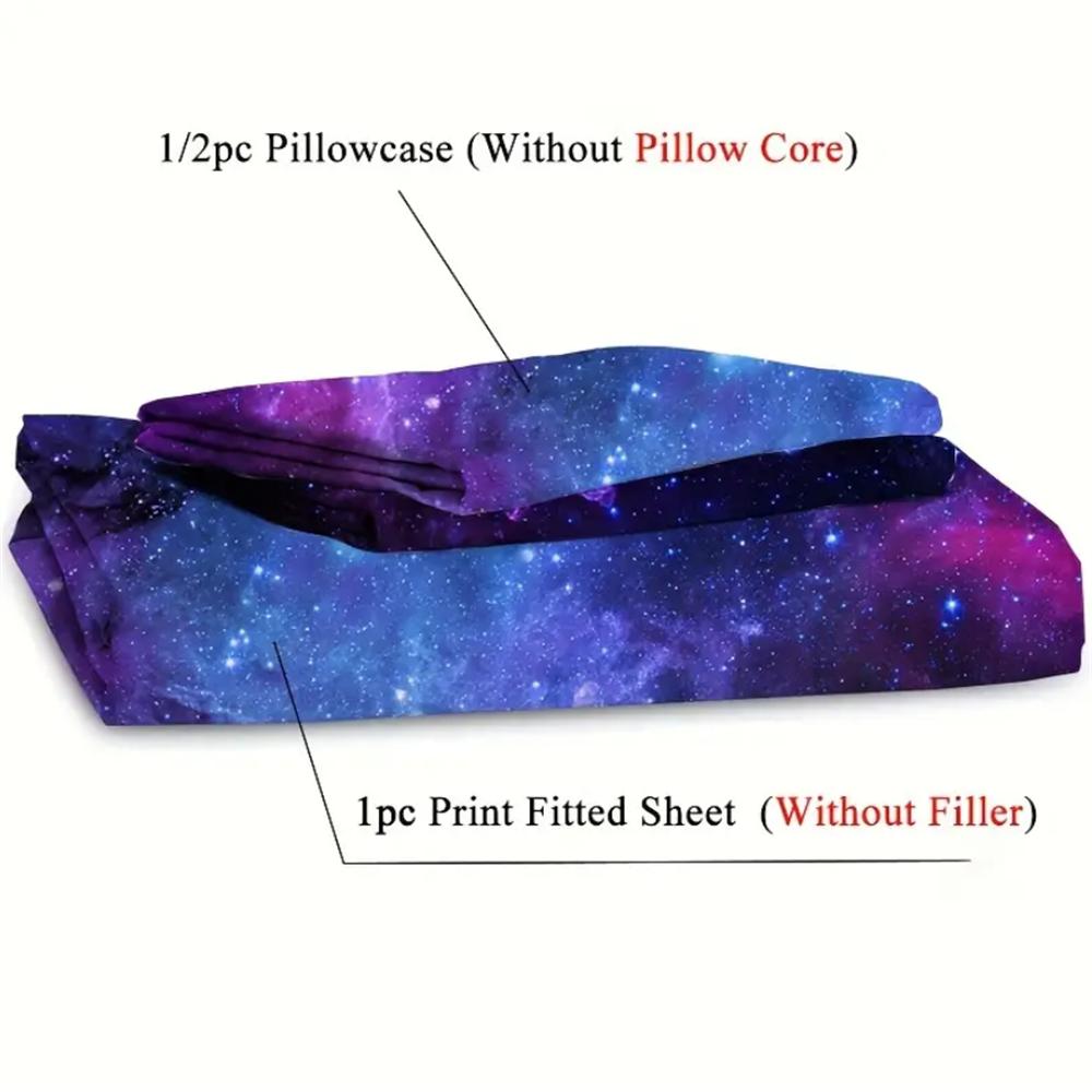 Набор простыней с ярким фиолетовым галактическим космическим звездным авиационным туманностью принтом - Мягкий, дышащий, удобный, с глубоким карманом для матраса