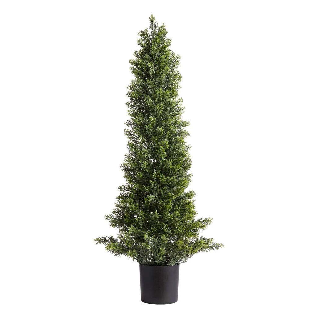 Artificial Topiary Cedar Trees, 2 Set 914mm Faux Pine Shrubs Plants, Fake Silk Tree Look Real, Easy Assembly for Decor Front Porch Outdoor Patio