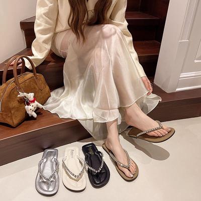 Модные новые пляжные шлепанцы на плоской подошве, нескользящие, со стразами, фея, летняя обувь, продвинутые