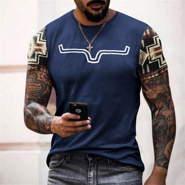 Винтажные мужские футболки с ковбойским принтом и принтом, летняя уличная одежда с круглым вырезом, футболка большого размера, повседневные свободные топы с короткими рукавами, одежда