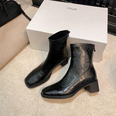 Маленький квадратный носок, толстый каблук, бесшумная подошва, короткие ботильоны женские, осенние новые, с внутренней платформой, челси, высокий каблук, французские ботинки Мартин