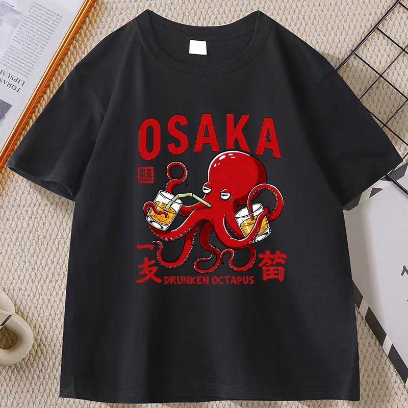 Japanese Street Food T-shirt Osaka Dotonbori Octopus Printed Tshirt Takoyaki Anime Short Sleeve Tees Round Neck Summer Clothes