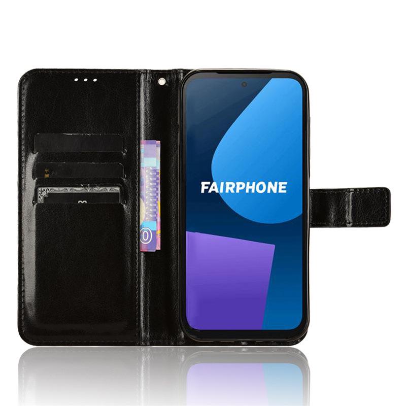 Кожаный чехол-книжка для Fairphone 5/6 с отделением для карт и шнурком