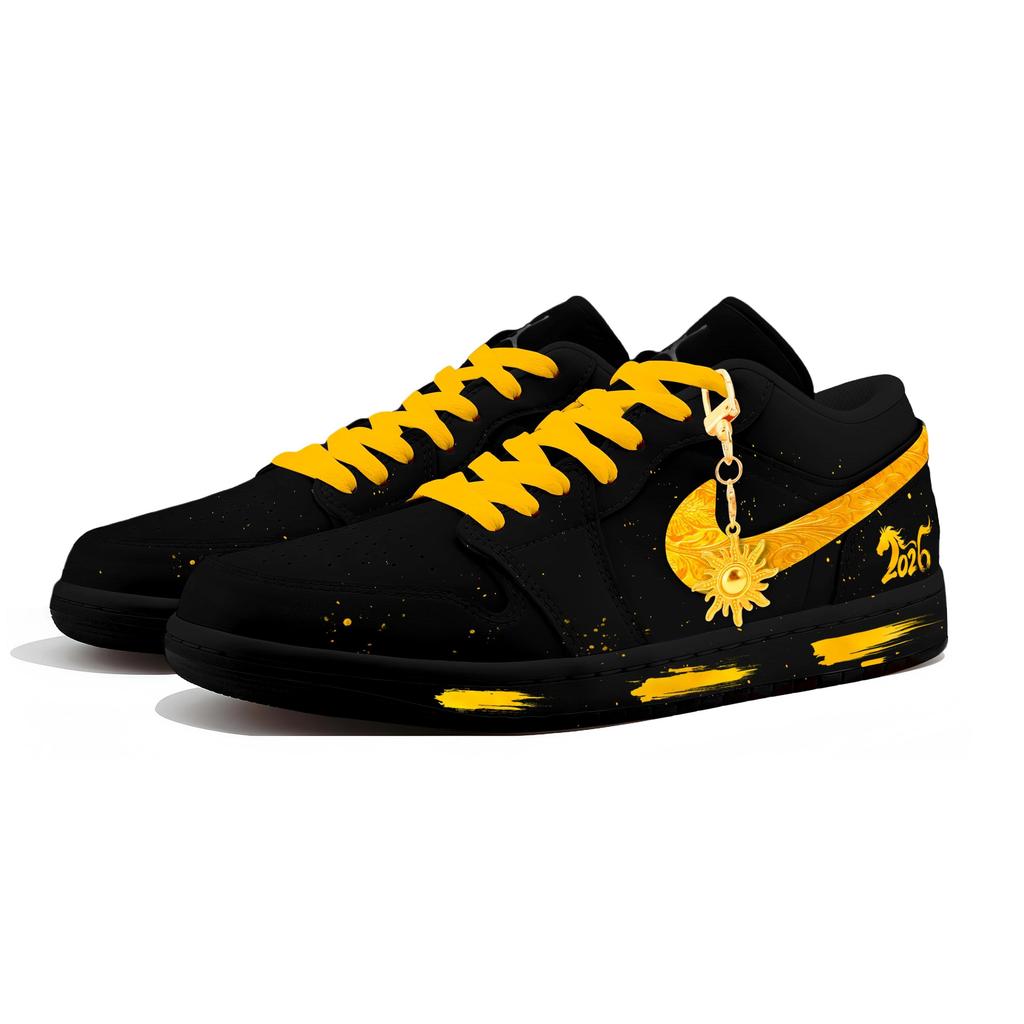 Jordan Air Jordan 1 Gilded Swift Shadow Abrasion Resistant Abrasion Resistant Vintage Basketball Shoes Men's Black Gold 553558-093(Team266-)