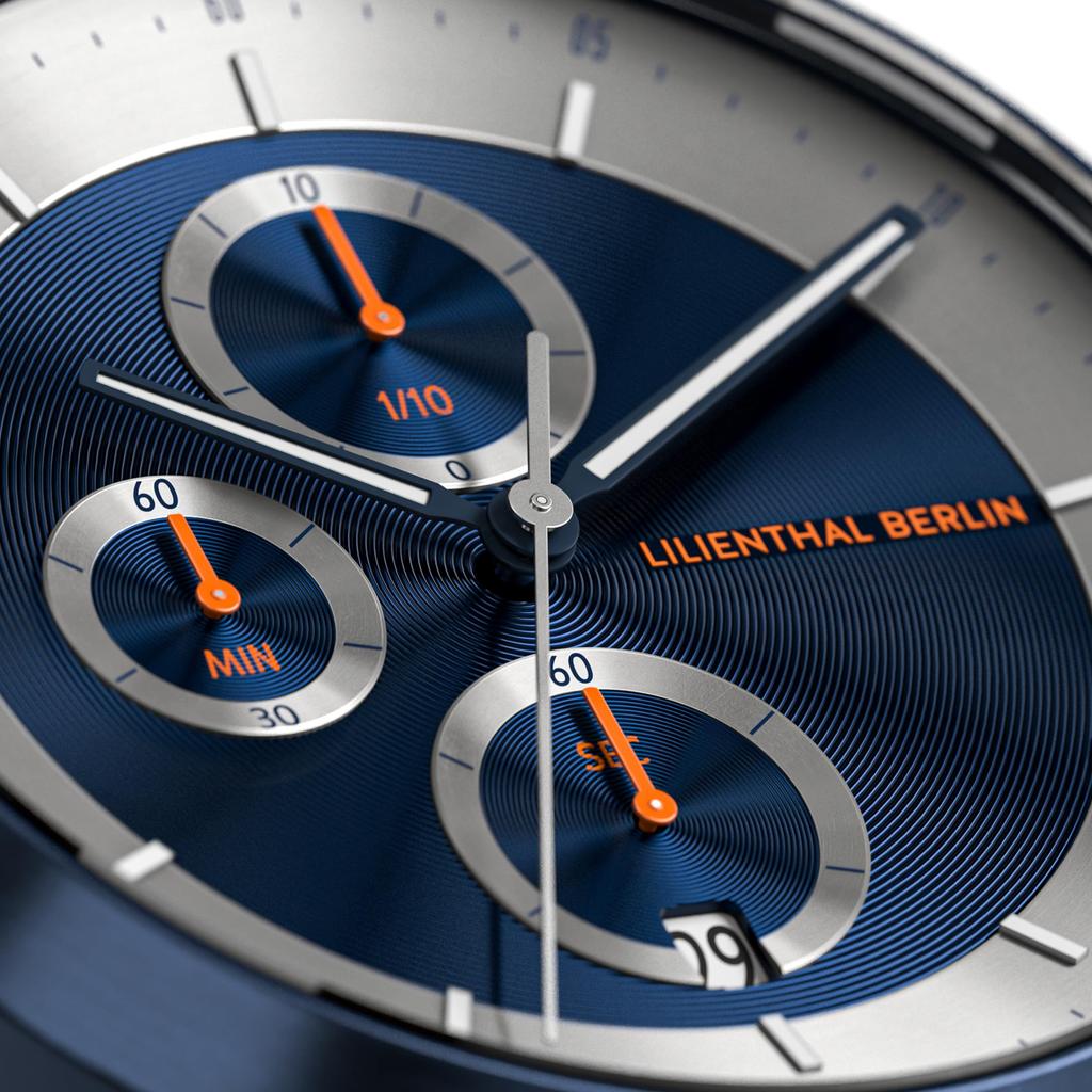 Хронограф Lilianthal Berlin Blue с индикатором даты, мужской CD1-003-B023EB, Германия,