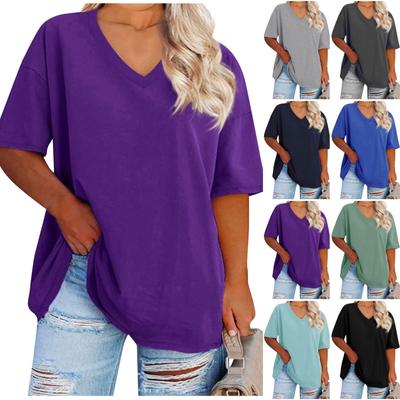 Женская мода сплошной цвет круглый вырез плюс размер повседневная футболка с коротким рукавом Топ