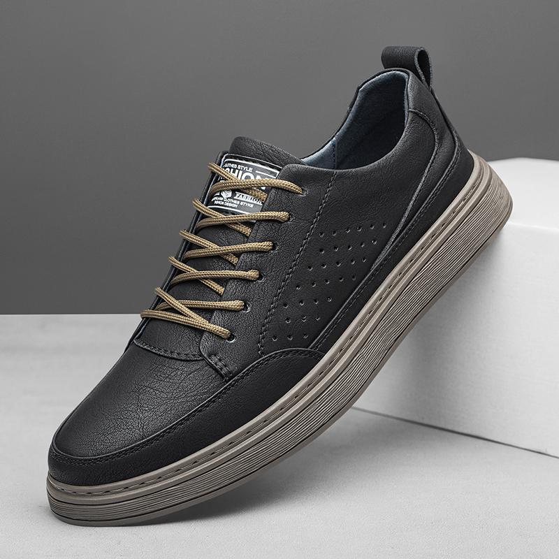 New Mens Breathable Casual Leather Board Shoes Genuine Leather Outdoor Antiskid Walking Shoes Flat Designer Lace-Up Oxford Shoes