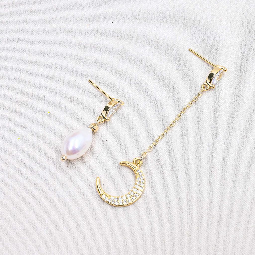 Высококачественные асимметричные жемчужные серьги с позолоченной медью - в стиле ретро-китайский