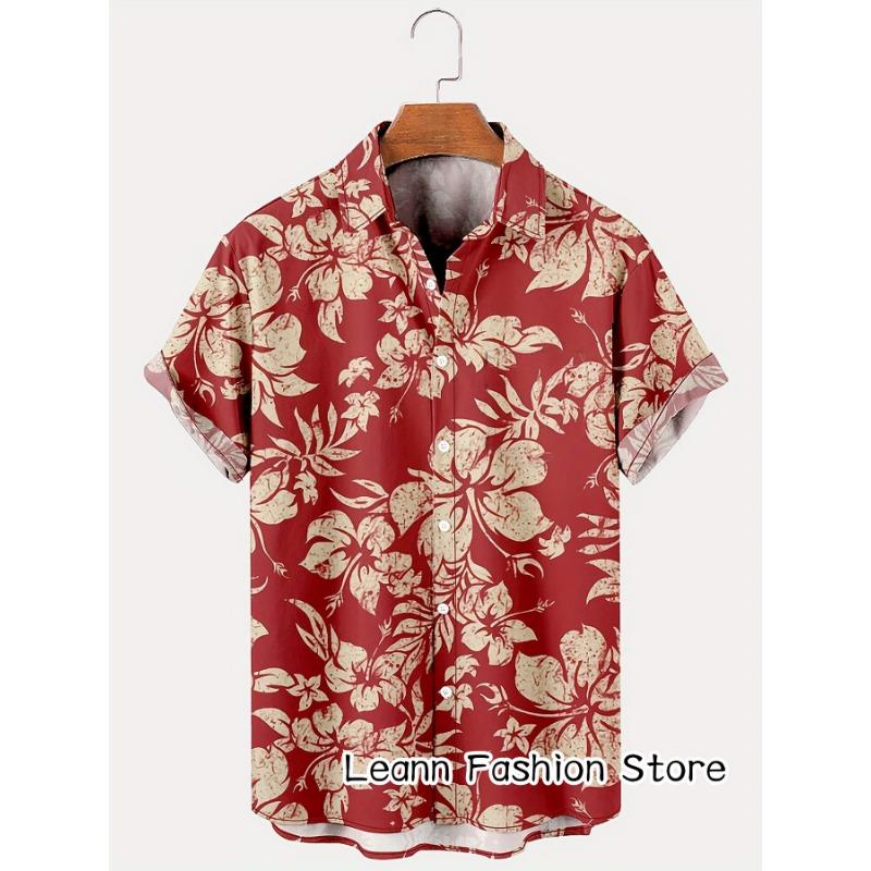 Мужская летняя рубашка с цветочным принтом с коротким рукавом в гавайском стиле для отдыха, мужская пляжная модная рубашка на пуговицах для отдыха