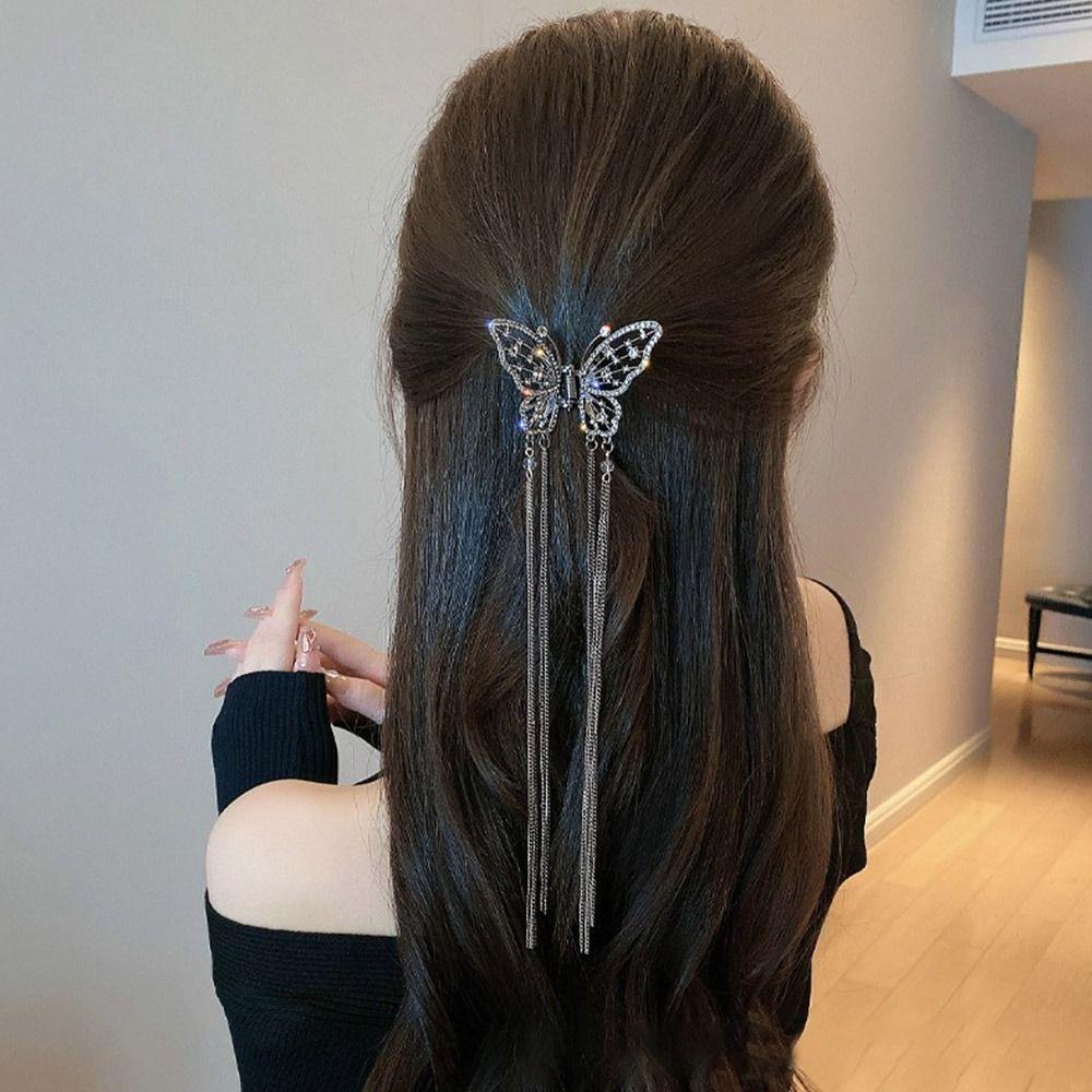 Headwear Simple Elegant Hair Claw Butterfly Hairpin Hair Accessories Pearl Tassel Hair Clip