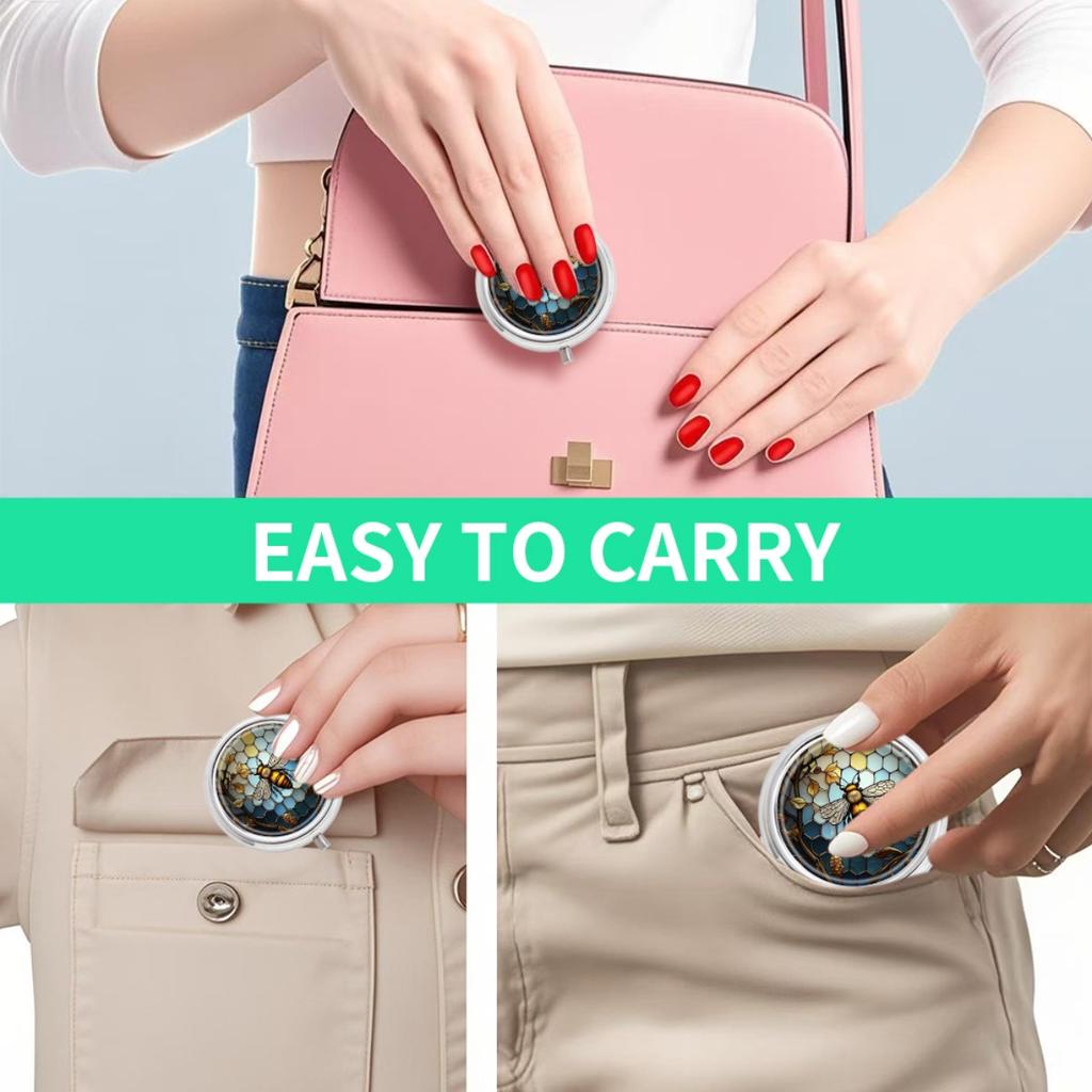 Portable Pill Box with 3 Compartments, Mini Metal Medicine Organizer Case, Cute Printed Pill Container for Vitamins, Pills, Jewelry, Travel, Daily Use