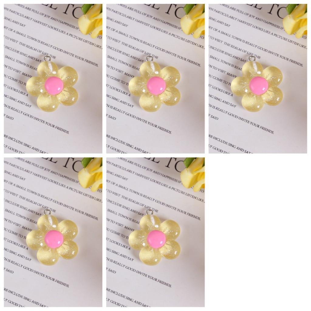 BEPAN 5pcs Transparent Glitter Five Petal Flowers DIY Jewelry Accessories Colorful Resin Shiny Flowers Keychain Pendant Decorations