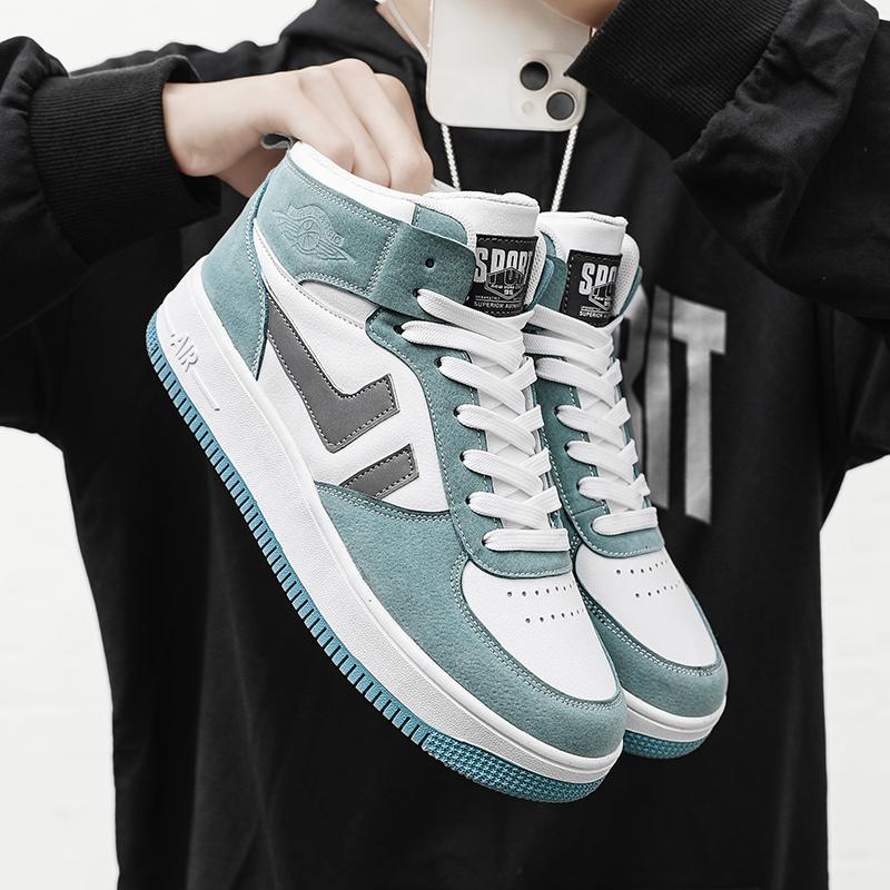 Fashion Men's Trending Four Seasons High Top Skateboarding Breathable Shoes Large Size Students Male Casual Soft Sole Comfortable Sneakers for Teens