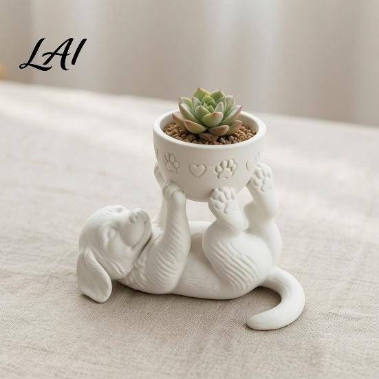 Puppy Succulents Planter 3D Printed Lying Flower Pot Cute Dog with Mini Green Plant Pot Removable Bowl Container Desktop Decor for Small Greenery