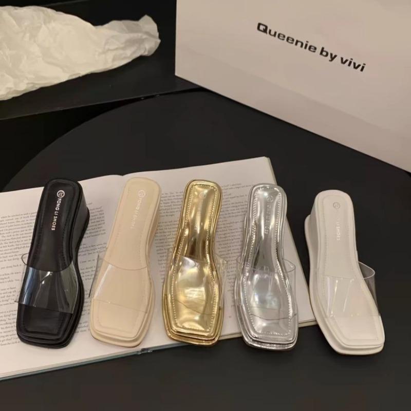 Модные летние тапочки на высоком каблуке с танкеткой женские туфли модные однотонные неглубокие сексуальные наружные женские тапочки