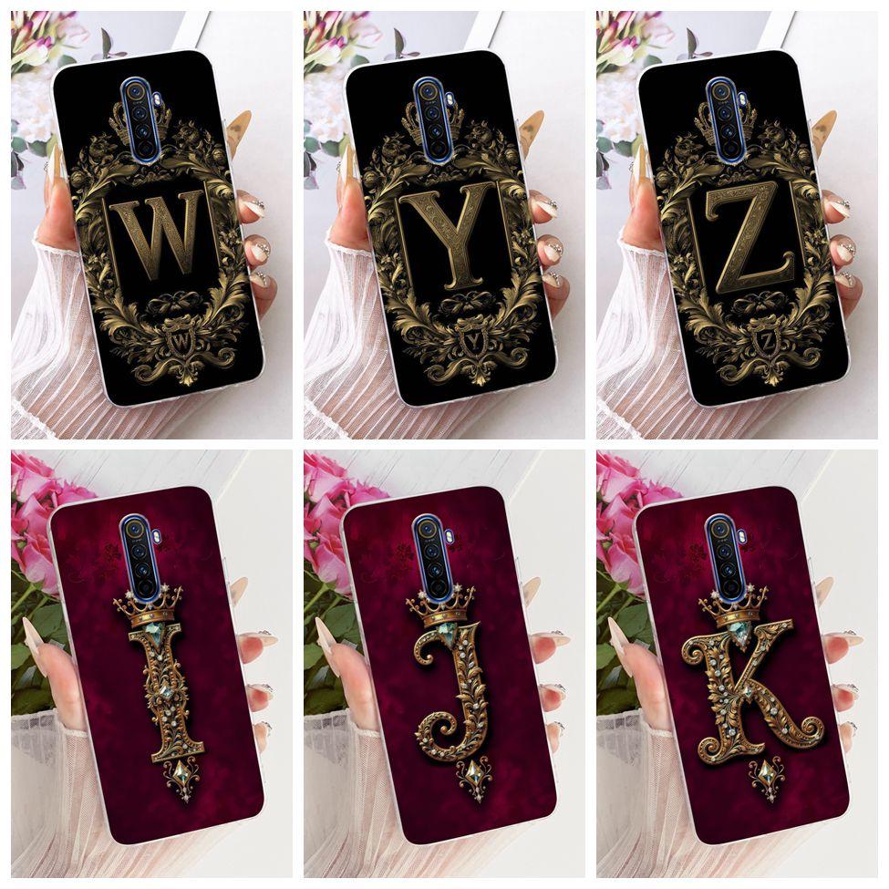 For Realme X2 Pro Case RMX1931 Transparent Luxury Crown A-Z Letters 2D Painted Soft Bumper Cover For Real me X2 Pro Casing