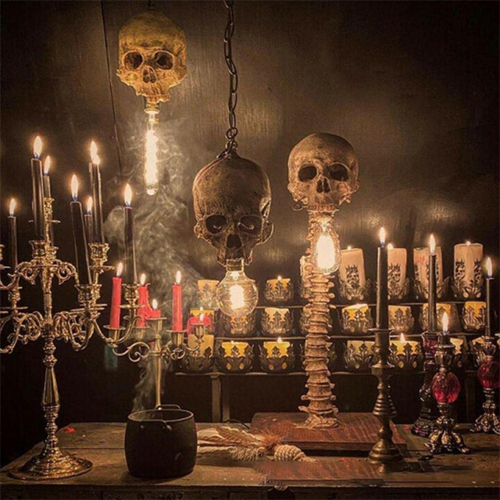 New Creepy and Spooky Halloween 3D Skeleton Skull Statue Table Lamp - Horror Light for Scary Bedroom Decoration - Creepy Party O