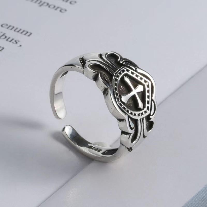 S Nordic Shield Cross Ring for Boys European and American Punk Rock Wide Pasta Ring