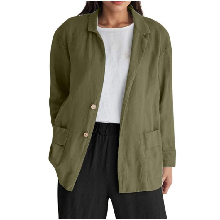 Повседневная свободная женская куртка с длинным рукавом, однотонная, с карманом на пуговице, модная