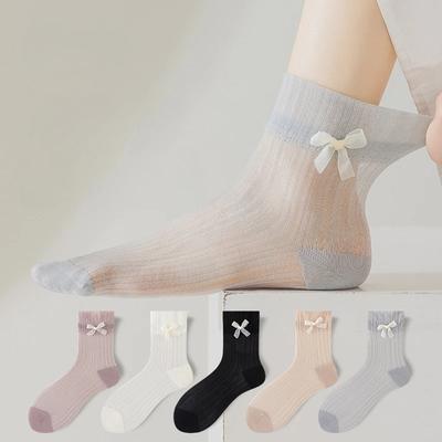 Носки Kawaii женские ажурные сетчатые дышащие летние ультратонкие нейлоновые длинные носки JK Lolita Sweet Girls милые короткие носки с бантом