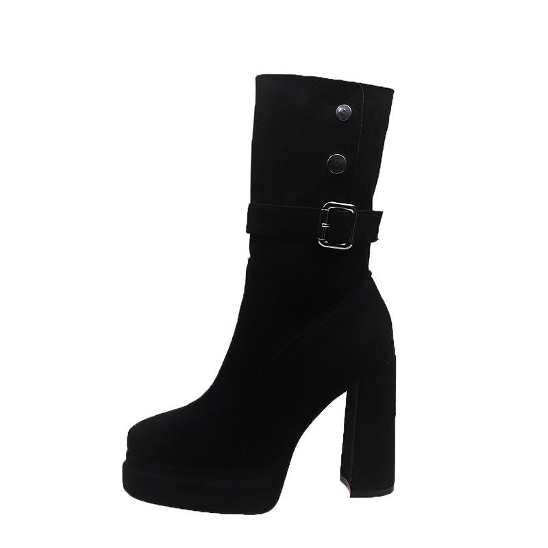 Дизайнерские короткие ботильоны на очень высоком каблуке, женские, осень-зима 2025, в стиле ретро-панк, на толстой подошве, из замши, низкие ботинки, ботинки Мартин