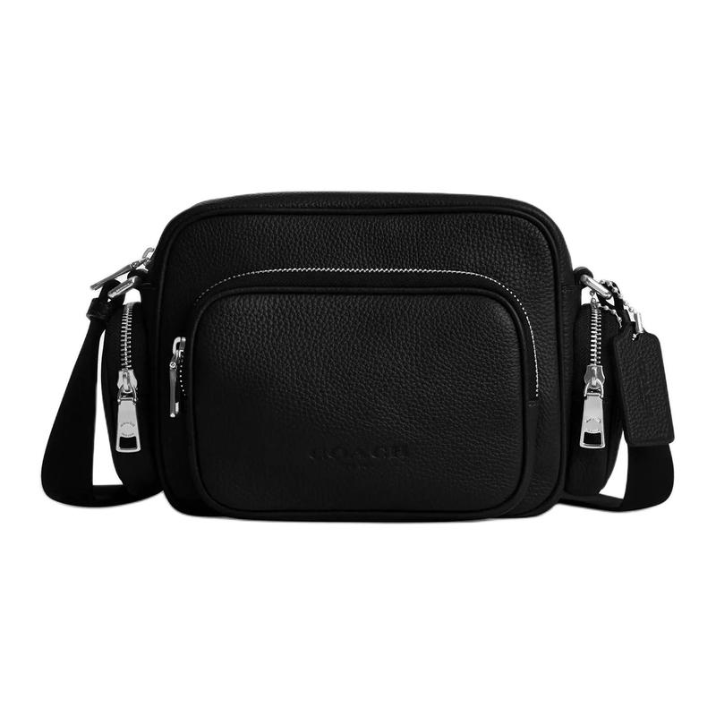 COACH Fletcher 20 Brand Embossed Logo Leather Crossbody Bag Small Men's Black