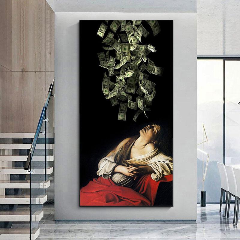 Экстаз Мадлен Караваджо печатает плакаты на холсте, настенное искусство, забавное изображение денег для гостиной, домашний декор