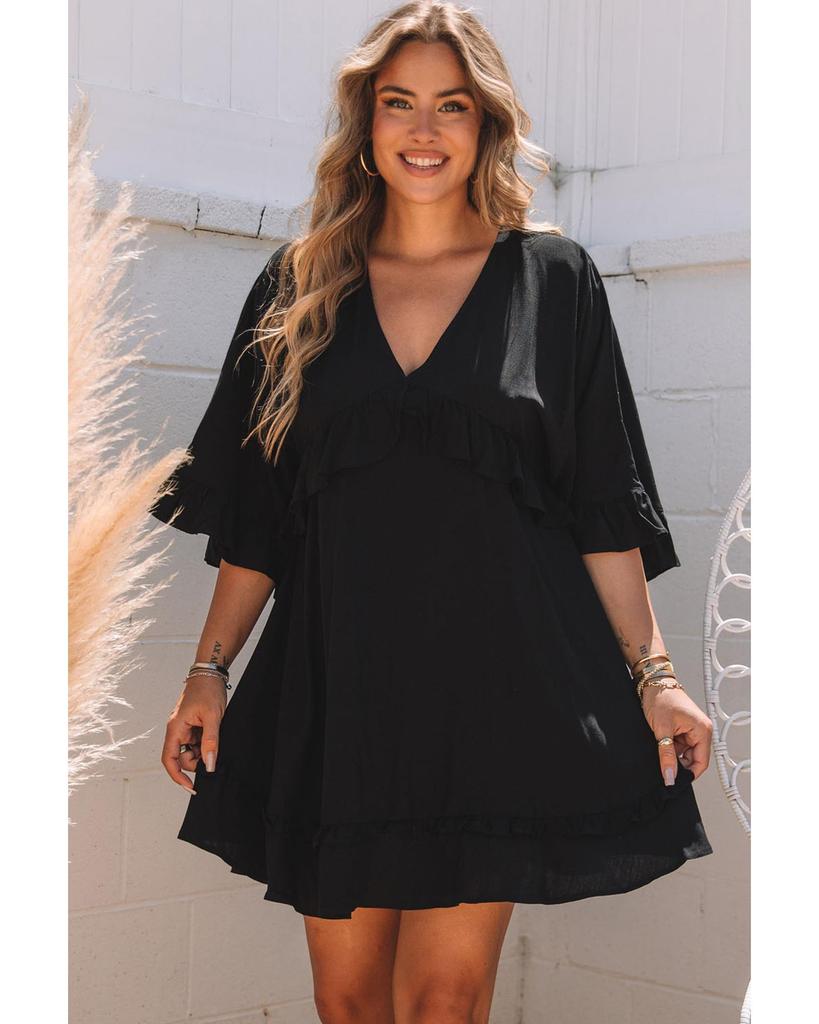 Azura Exchange Ruffled Sleeve V Neck Babydoll Mini Dress