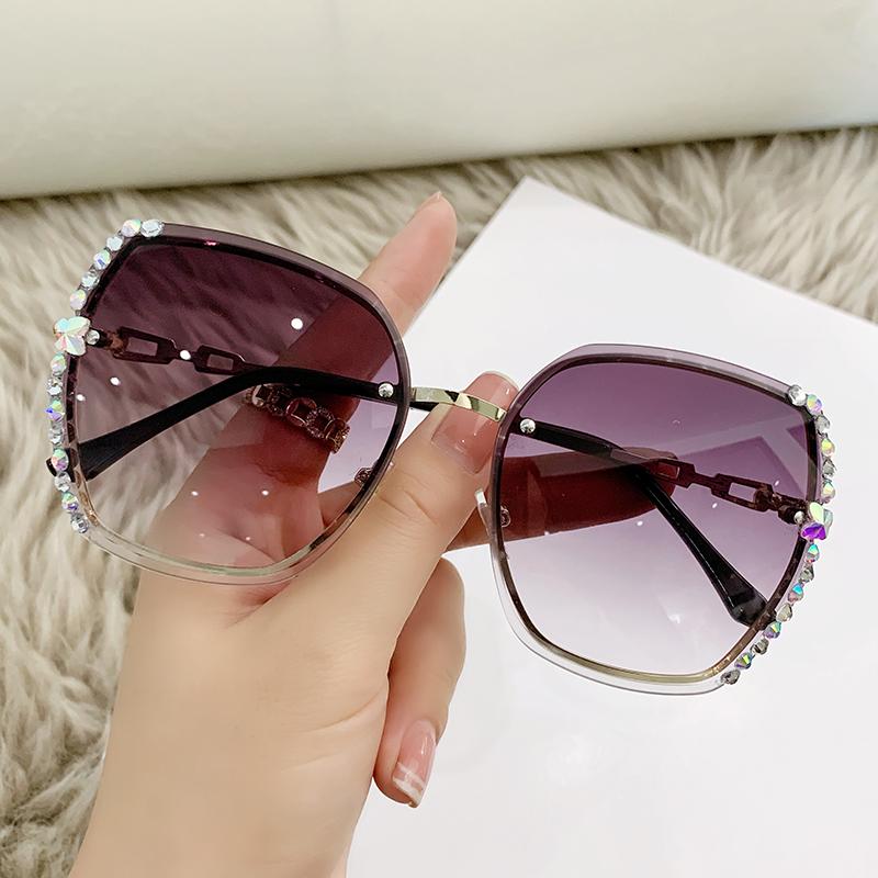Protective Glasses Rhinestone Decor Rimless Fashion Sunglasses Women Men Casual Gradient Glasses For Summer Beach Party Uv400