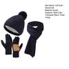 3Pcs/Set Winter Hat Scarf Gloves Set Solid Color Thickened Warm Plush Lining Elastic Brimless Hat Long Scarf Knitting Gloves Set