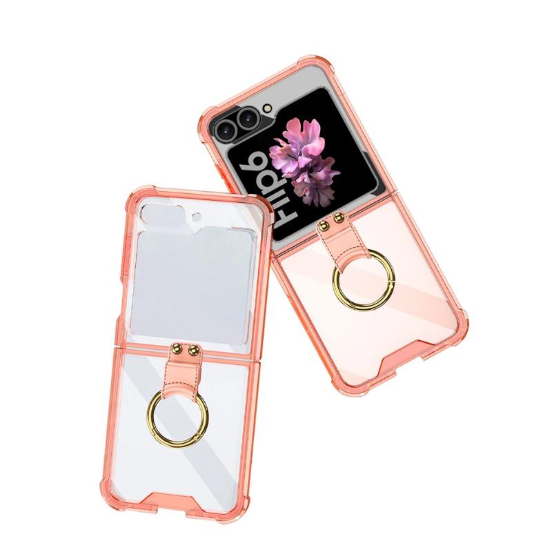 Прозрачный жесткий противоударный жесткий чехол для телефона из ПК для Samsung Galaxy Z Flip 6 5, чехол с кольцевым держателем